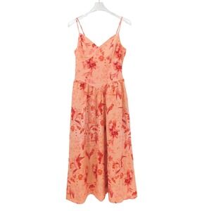 House of Harlow 1960 Peach Floral Print Midi Linen Slip Dress Size Small